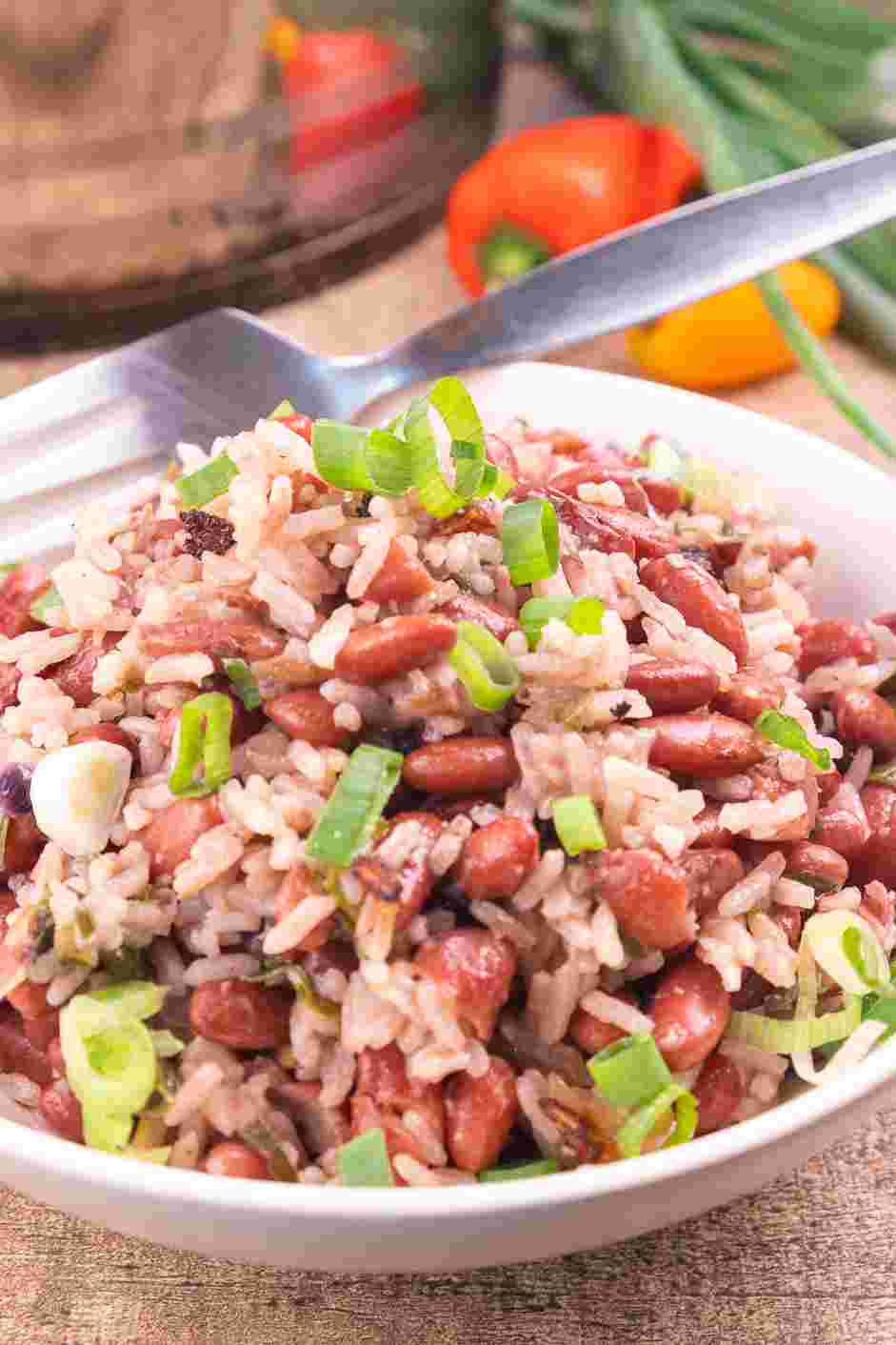 Jamaican Rice and Beans Recipe: Remove the scotch bonnet peppers before serving.