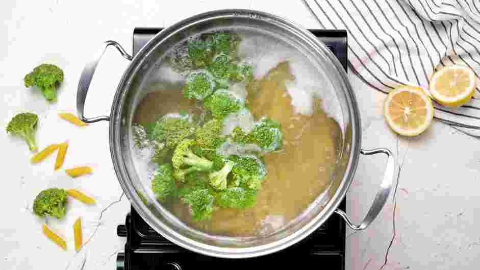 Broccoli Pasta Recipe: When the pasta is a couple of minutes away from being done, add the broccoli florets to the boiling water.