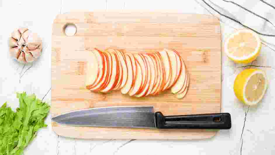 Frisee Salad Recipe: Finely slice the Honeycrisp apple.