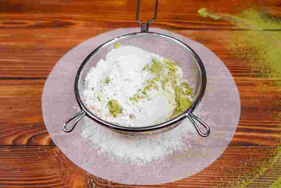 Matcha Cookies Recipe: Sift the flour, matcha, powdered sugar and sea salt onto a second piece of parchment paper and set aside.