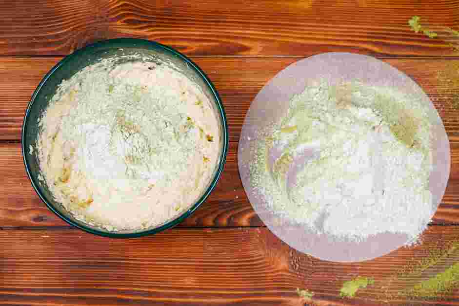 Matcha Cookies Recipe: Stop the mixer and add half of the flour mixture, then mix on low until smooth.