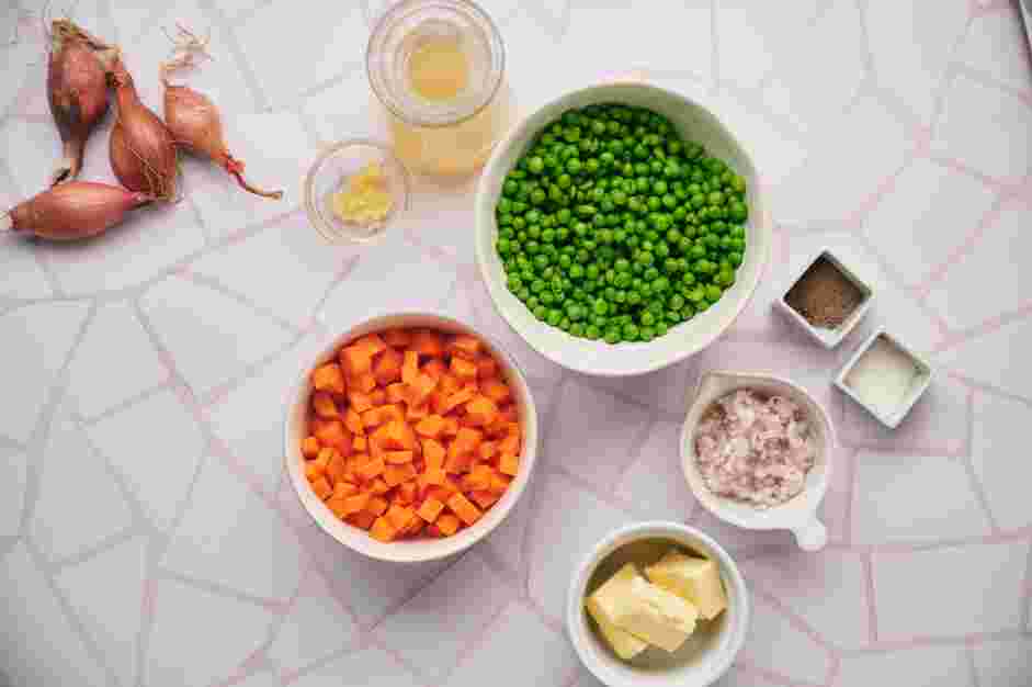 Peas and Carrots Recipe: Measure and prep all ingredients.