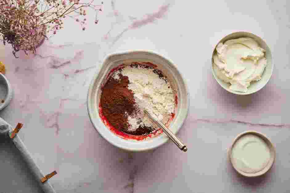 Red Velvet Brownies Recipe: Add the all-purpose flour, Dutch-processed cocoa powder, baking powder and salt.