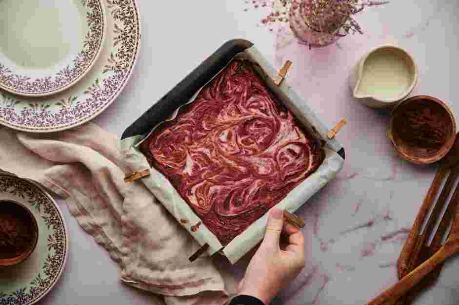 Red Velvet Brownies Recipe: Bake for 30-35 minutes, until a toothpick inserted into the center comes out with just a few moist crumbs attached.