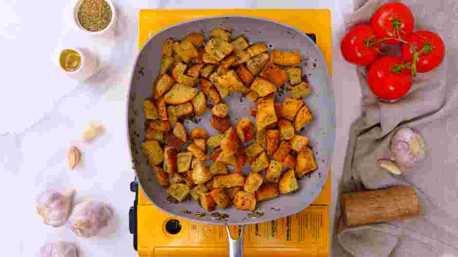 Grilled Chicken Caesar Salad Recipe: In a skillet over medium-high heat, add one tablespoon of olive oil.