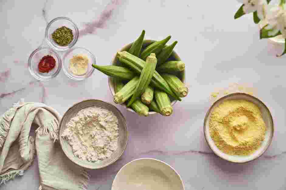 Air Fried Okra Recipe: Measure and prep all ingredients for the air fried okra.