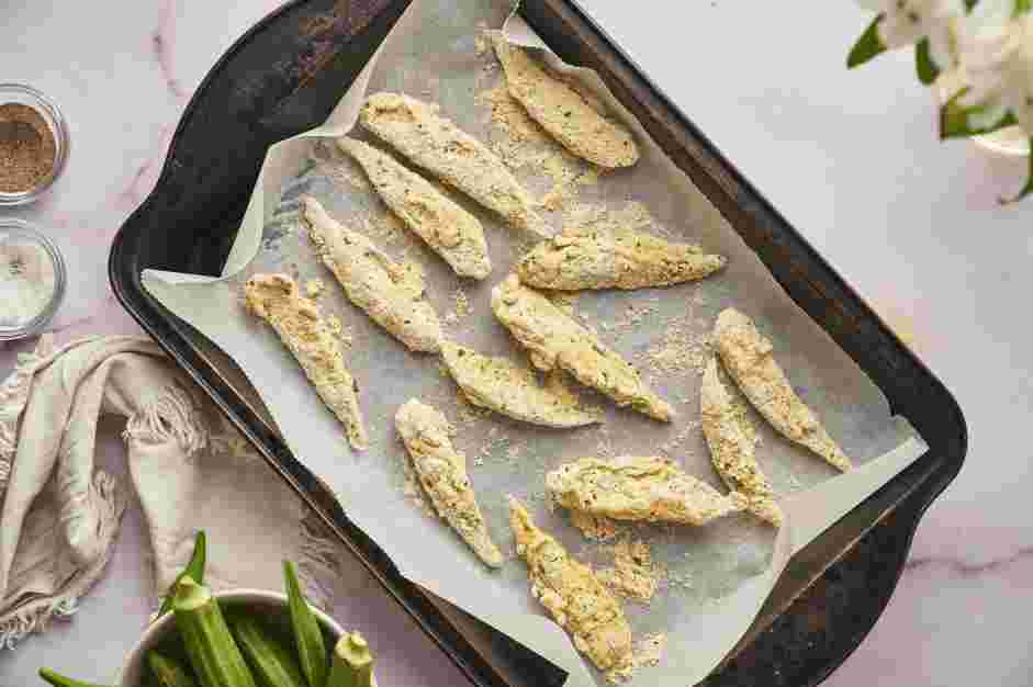 Air Fried Okra Recipe: Thoroughly coat the sliced okra.