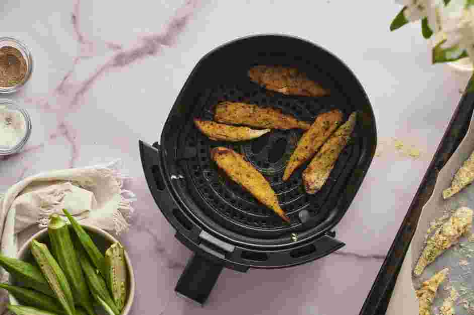 Air Fried Okra Recipe: Preheat your air fryer to 400°F.