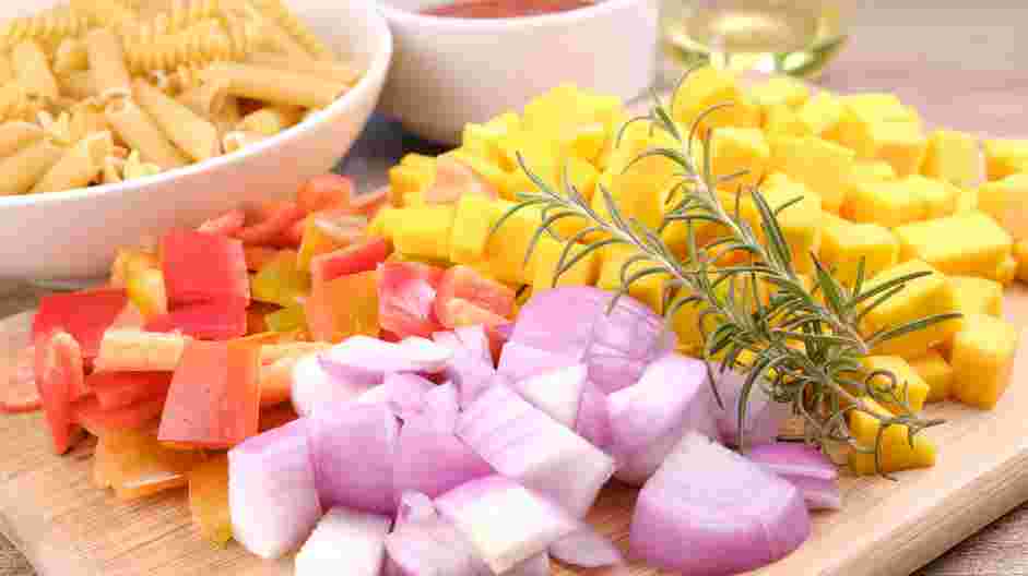 Roasted Vegetable Pasta Recipe: Preheat the oven to 335°F (170°C).