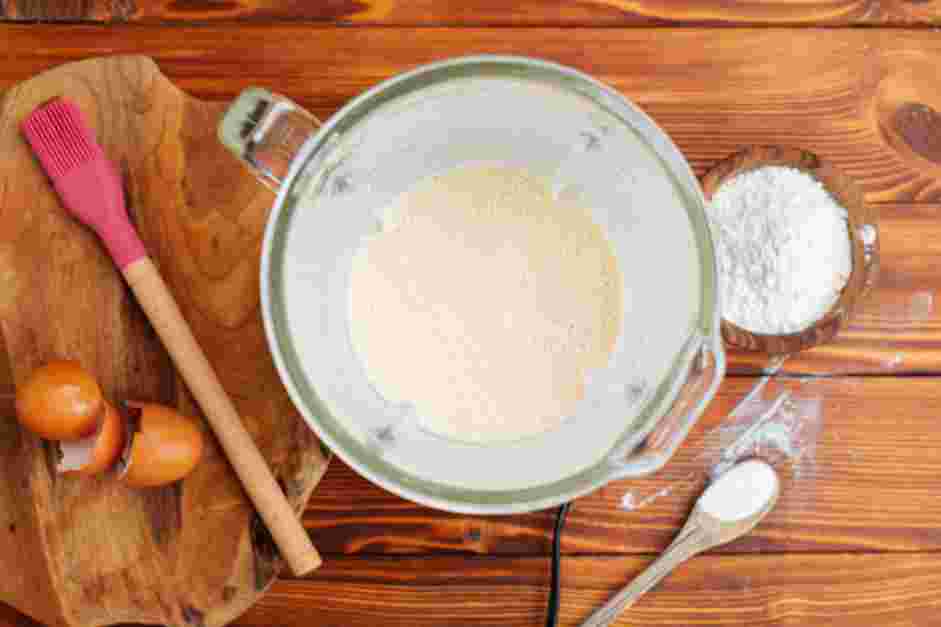 How to Make Crepes Step 3: In the bowl of a blender or food processor, combine the butter with all-purpose flour, granulated sugar, salt, whole milk, water, eggs and vanilla.