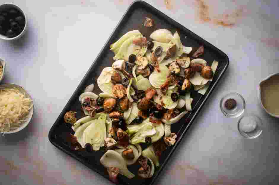 Roasted Fennel Recipe: Add the chicken stock to the baking sheet.