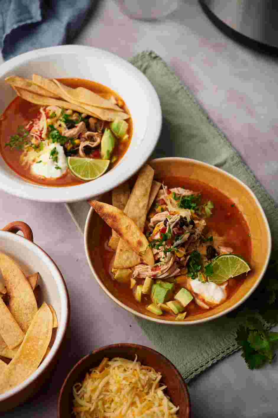 Instant Pot Chicken Tortilla Soup Recipe: Ladle the soup into bowls.

