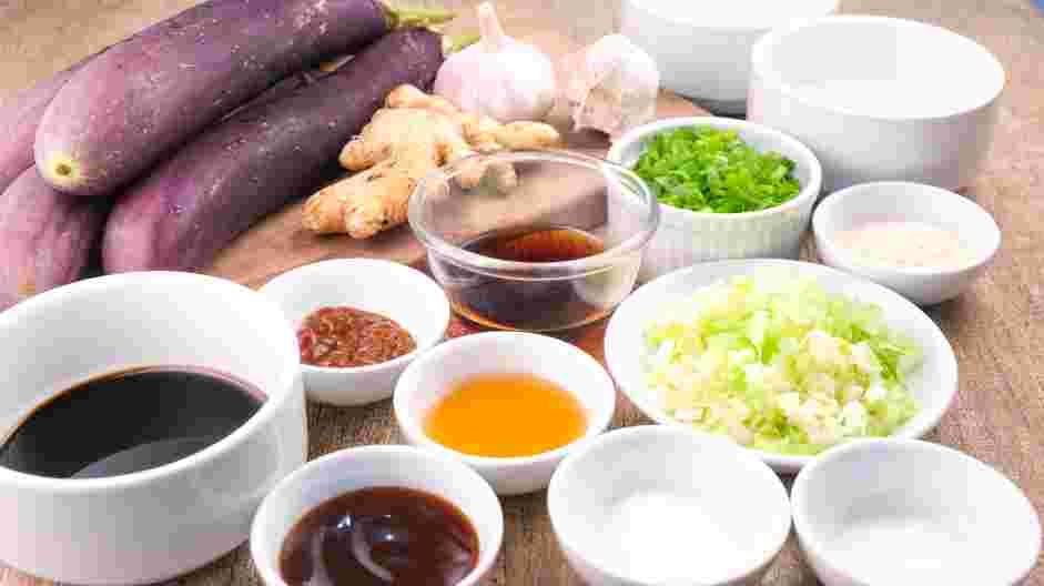 Chinese Eggplant Recipe: Measure and prep all ingredients.