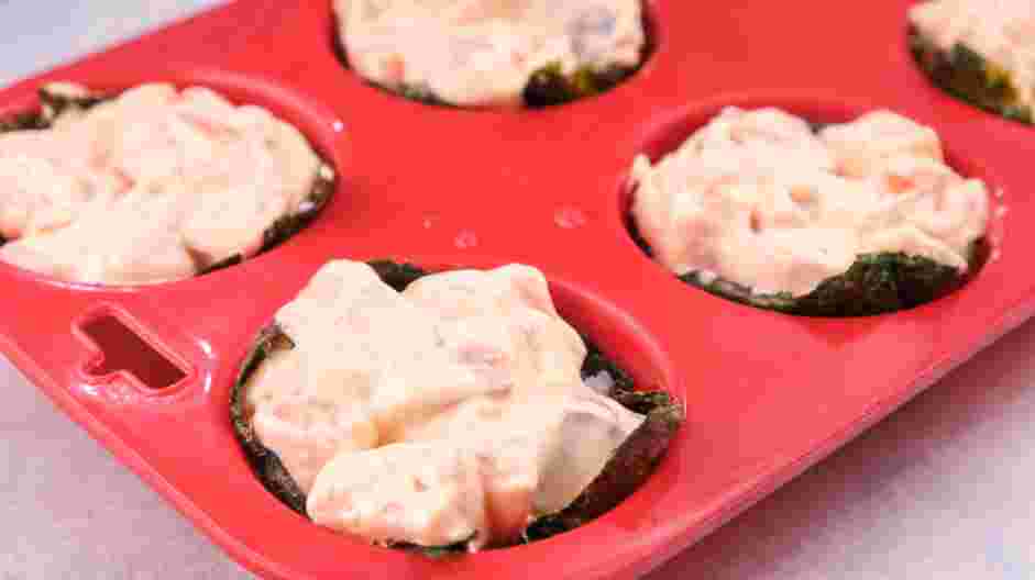 Sushi Cupcakes Recipe: Top with the salmon mixture.