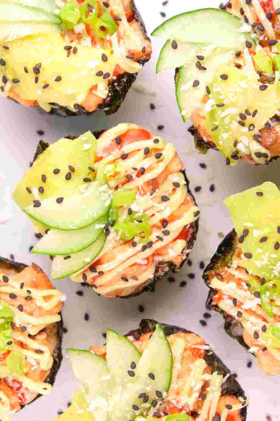 Sushi Cupcakes Recipe: Let the sushi cupcakes cool for about 5 minutes before removing them from the pan.