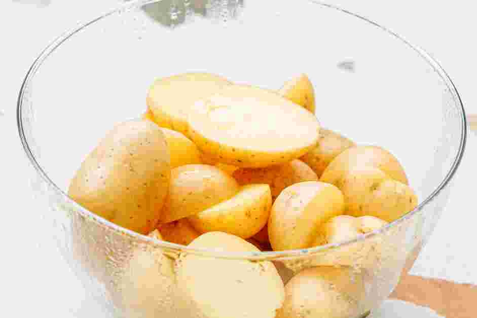 Parmesan Crusted Potatoes Recipe: Microwave on high for 4-5 minutes, until the edges are cooked but the center is still raw.