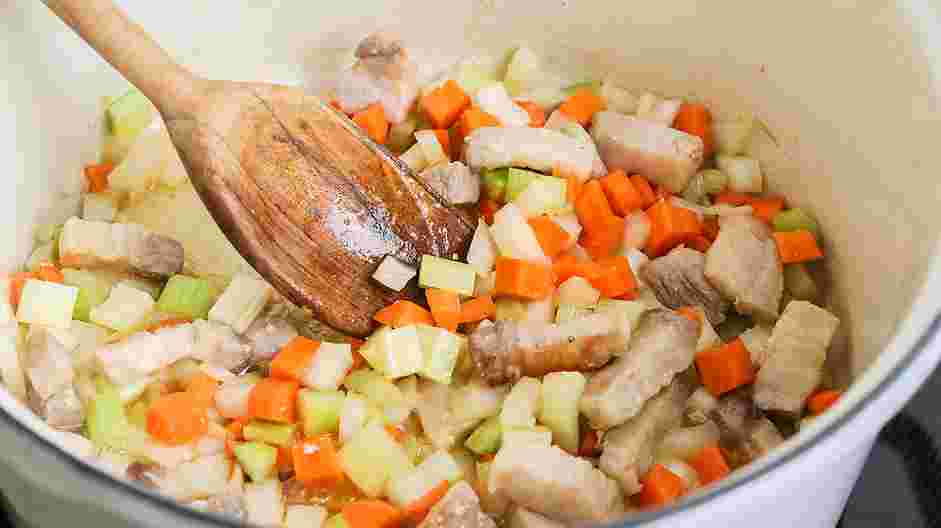 French Tomato Sauce Recipe: Cook the mirepoix.