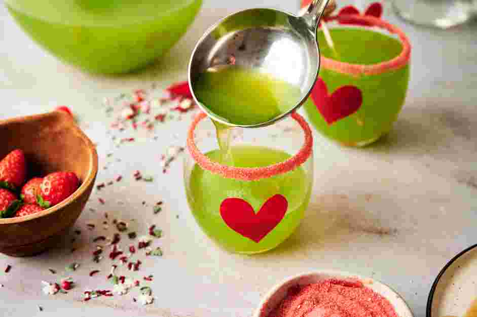 Grinch Punch Recipe: Ladle the Grinch punch into each prepared glass.