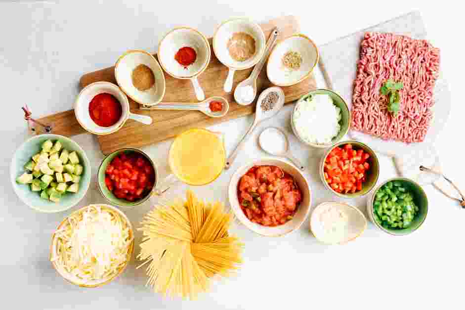 Taco Spaghetti Recipe: Measure and prep all ingredients.