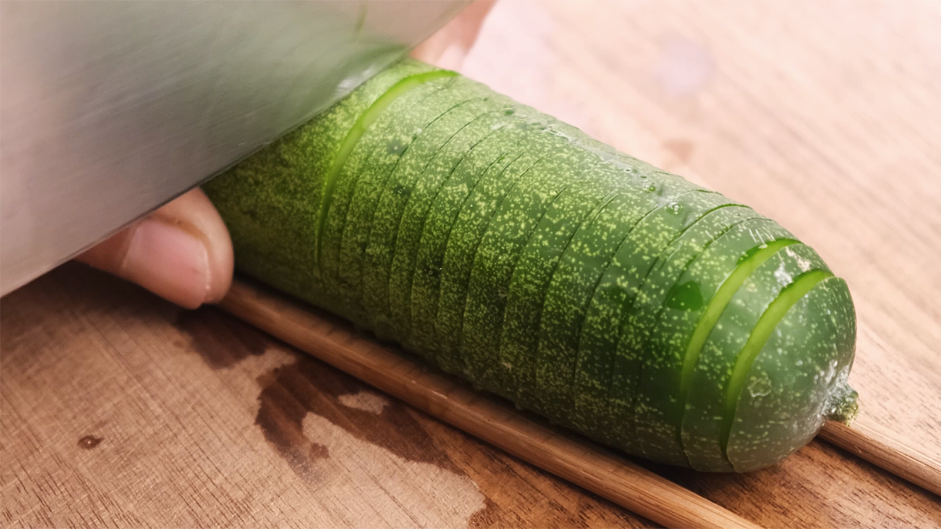 Asian Cucumber Salad Recipe: Rinse the cucumbers and pat dry.