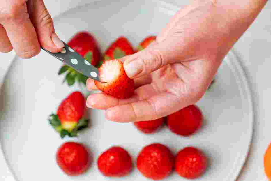 Japanese Fruit Sandwich Recipe: Use a paring knife to remove the core of each strawberry.