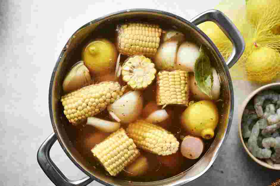 Low Country Boil Recipe: Add the corn and if using lobstertails or crab add it in with the corn.