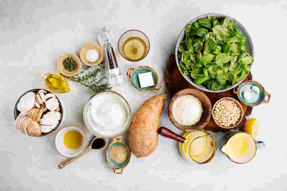 Sweet Potato Gnocchi with Mushroom and Pesto Sauce Recipe: Measure and prep all ingredients.