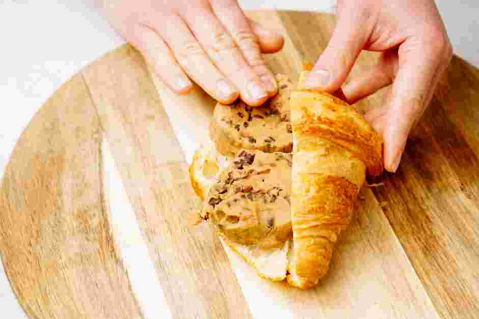 Cookie Croissant Recipe: Place on the bottom half of the croissant, spreading it slightly so the entire bottom half of the croissant is covered.