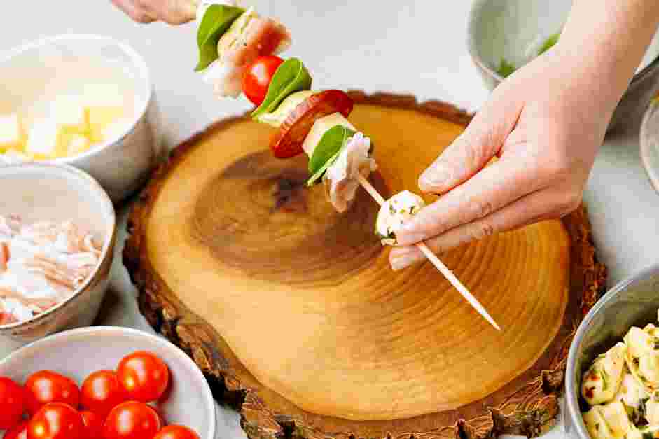 Antipasto Skewers Recipe: Thread the prepared ingredients.