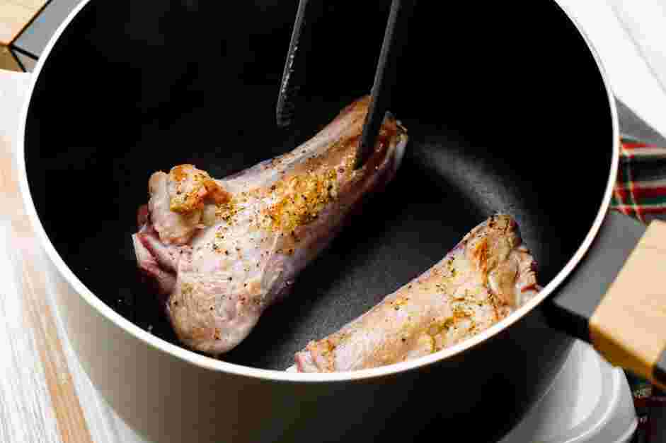 Lamb Shank Recipe: In a large Dutch oven over high heat, add one tablespoon of the olive oil.