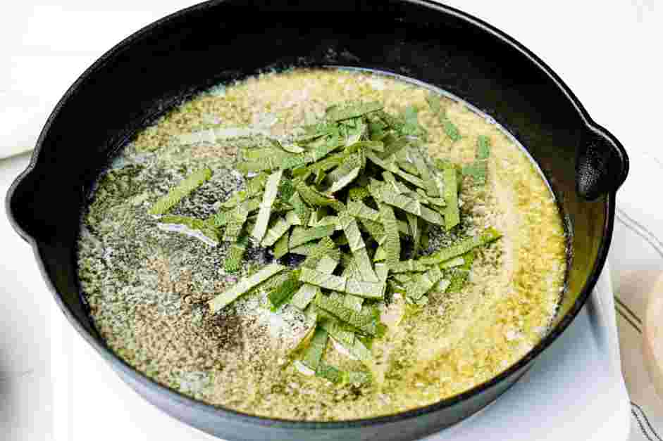 Ricotta Gnocchi with Sage Brown Butter Recipe: After all the gnocchi has been cooked, heat the butter in a large heavy skillet over medium heat until melted.