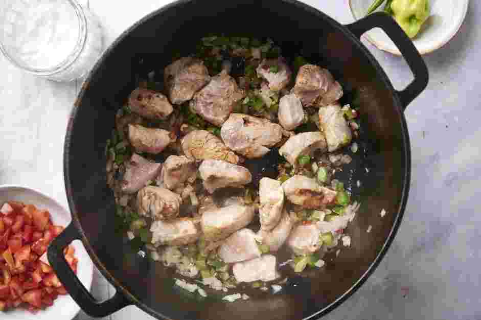 Green Chili Stew Recipe: Add diced chicken or shrimp and cook until browned.