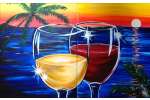 Two Clinking Wine Glasses at Sunset