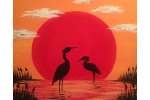 Blue Herons and the Red Sun - Norman