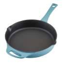 Rachael Ray Premium Cast Iron 10-Inch Frying Pan With Helper Handle Agave Blue