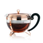 Bonjour Tea Handblown Glass Zen Teapot with Stainless Steel Infuser and Bamboo Trivet, 34-Ounce