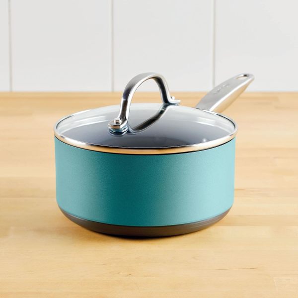 Anolon Achieve 2qt Nonstick Hard Anodized Sauce Pan with Lid Teal