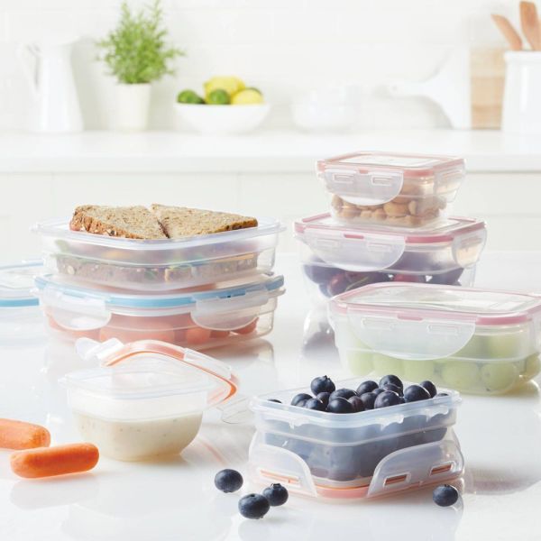 LOCK & LOCK Easy Essentials Food Storage lids/Airtight Plastic, containers,  BPA Free, 14-Piece, Clear