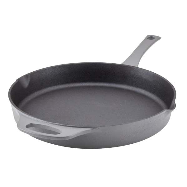 Rachael Ray Premium Cast Iron 12-Inch Frying Pan With Helper Handle Gray