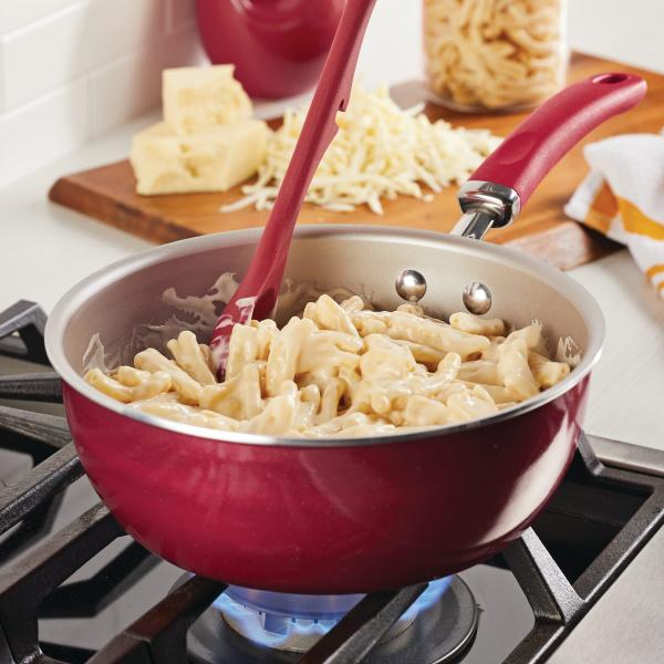 Rachael Ray Create Delicious 3-Quart Enameled Aluminum Saucepan with Lid Red