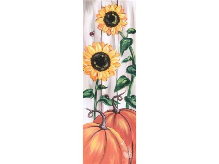Paint and Sip Farmhouse Sunflowers And Pumpkins Houston Classpop!