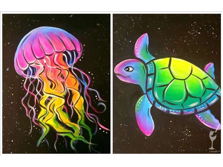 Paint and Sip - Sea Creatures Swimming at Night - Kids Camp - San
