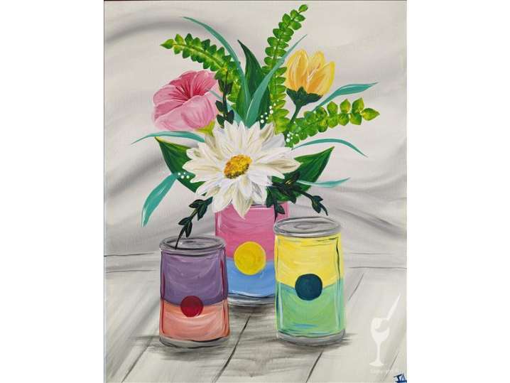 Paint and Sip - Colorful Cans of Floral Comfort - Date Night - Houston ...