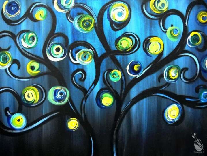 Paint and Sip Swirling Branches Family Fun Pasadena Classpop!
