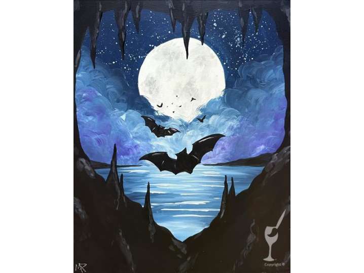 Bats Emerging From the Cave at Night