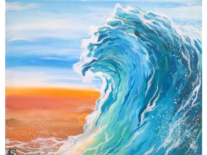 Paint and Sip - The Beach Wave Breaks Under Clear Skies - Houston ...