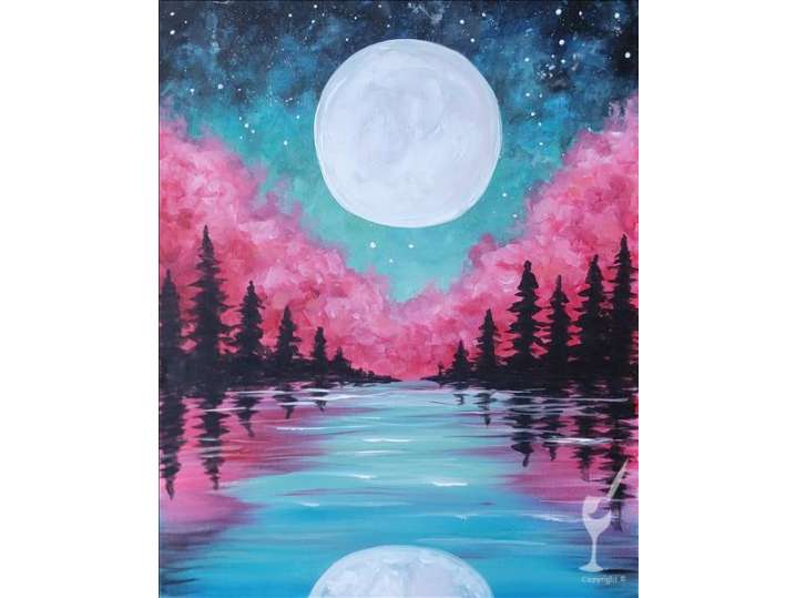 Paint and Sip - The Full Moon Sits High Above the Trees - Houston ...