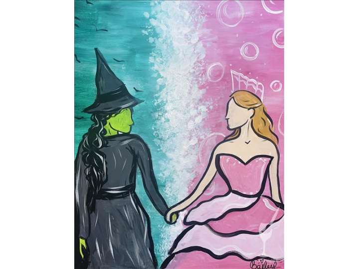Two Cunning Witches in Pink and Green