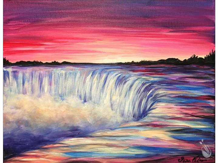 Cascading Waterfall and Sunset Colors