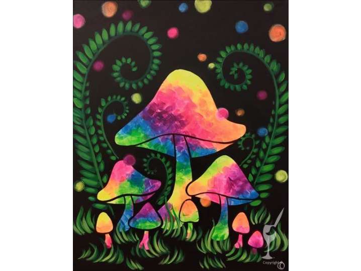 Trippy Neon Mushroom Forest